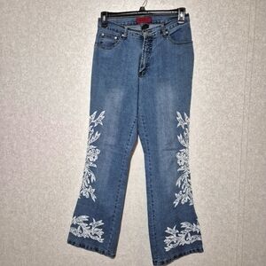Therapy Blue and White Flare Jeans with Elegant Embroidery...SIZE:6